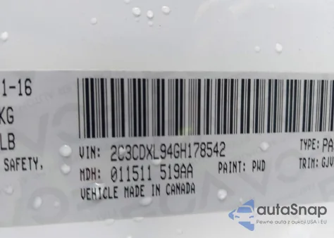 2016 Dodge Charger Srt Hellcat z USA, uszkodzony, nr VIN 2C3CDXL94GH178542